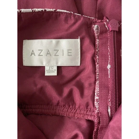 Azazie Junior Bridesmaid Dress J12 Girl's 12 Halter Floral Mulberry White Classy - Picture 7 of 9